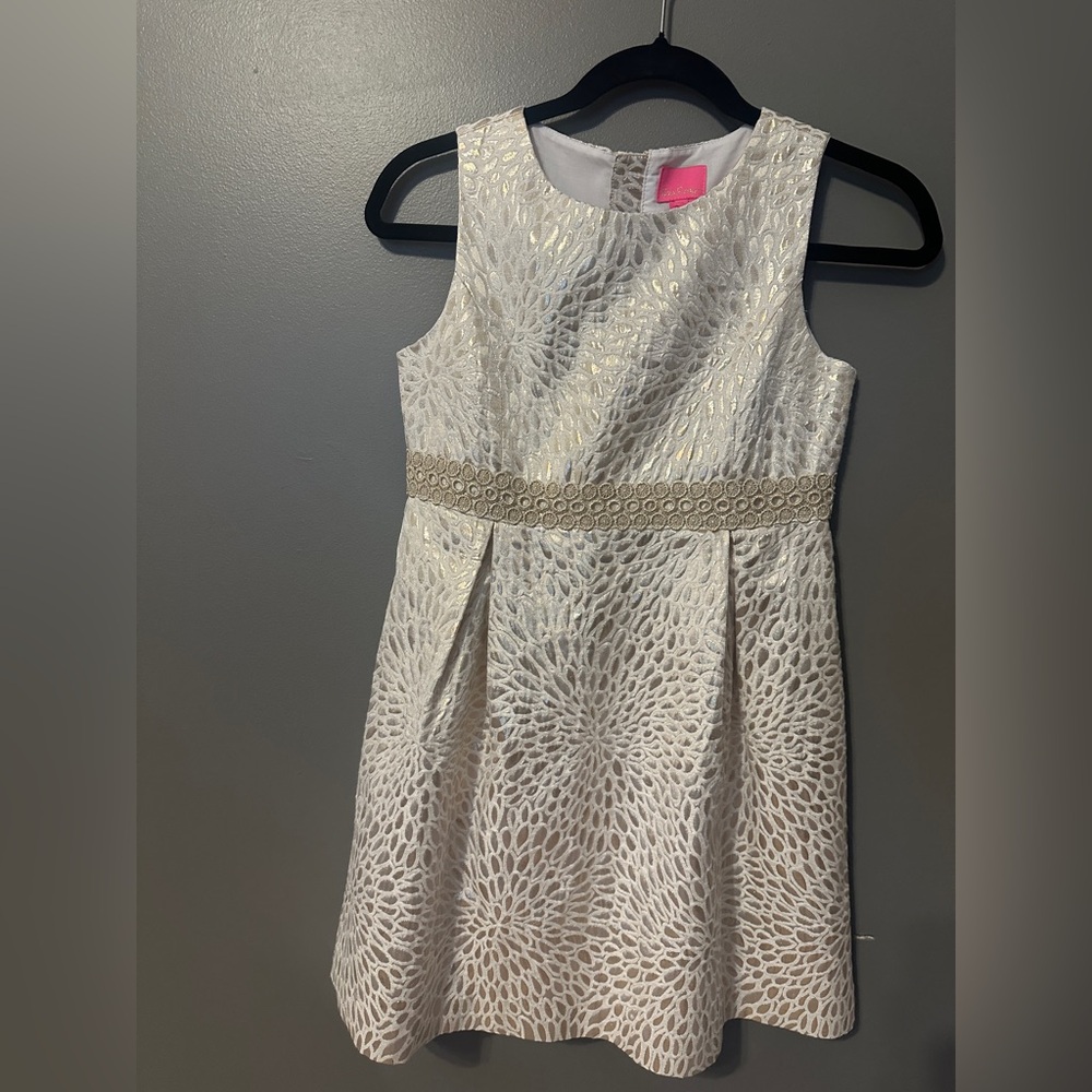 Lilly Pulitzer Silver and Cream Sleeveless A-line Dress